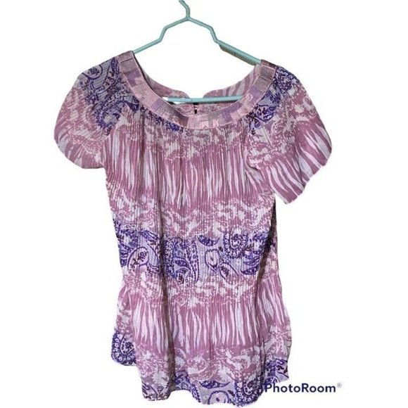 Zoteno Womens Sheer Top M/L High Low Short Sleeves Ruffles Buttons Sequins Pink - Picture 4 of 7